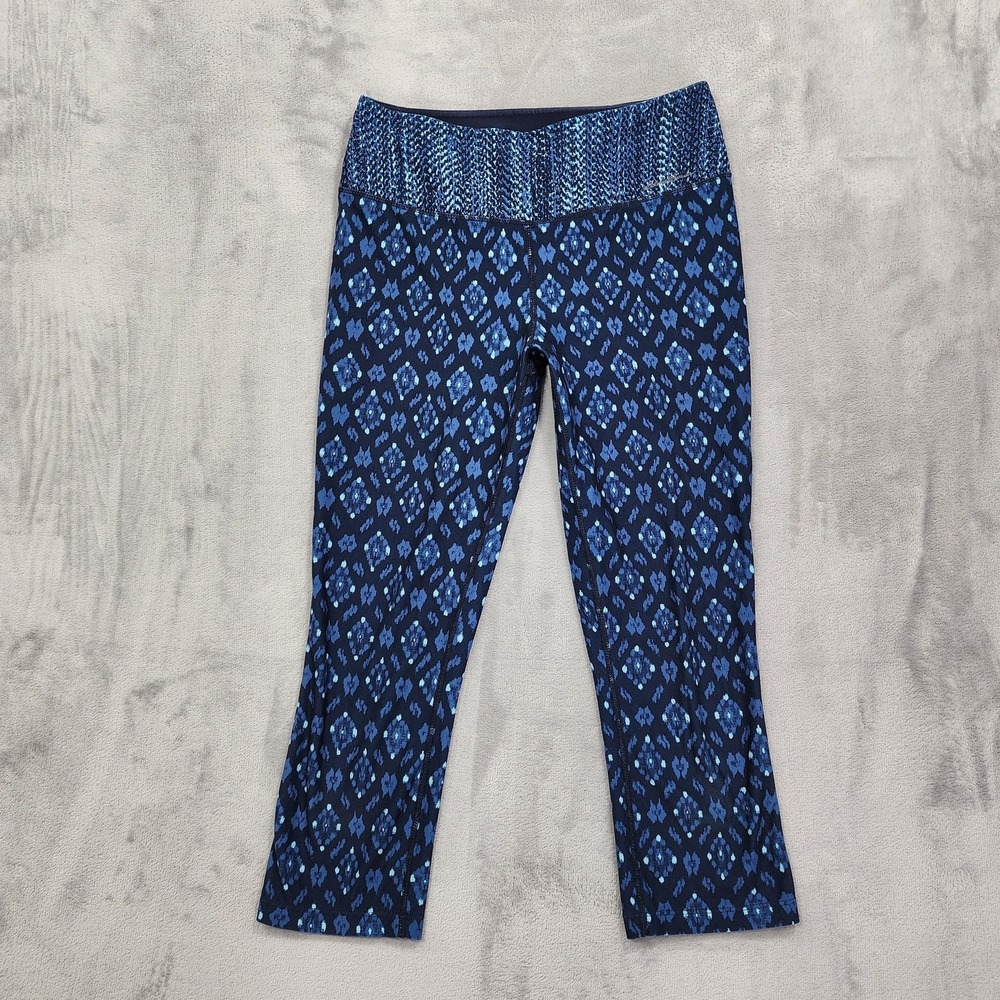 Eddie Bauer Leggings Womens S Blue Ikat Print Pull On Capri Yoga Workout Gym